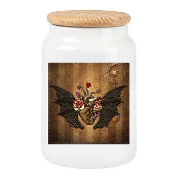 Stunning steampunk heart with wings - Cookie Jar with Wooden Lid - white - Front