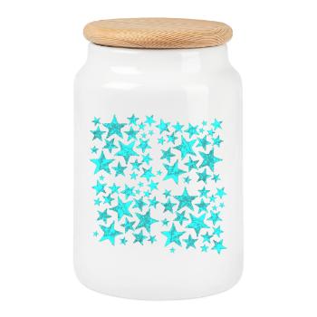 Motif d’étoiles bleu vif sur noir - Boîte à biscuits avec couvercle en bois - blanc - Devant