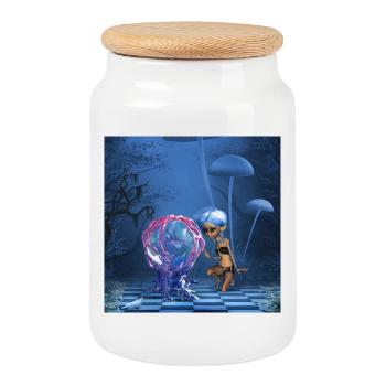 Cute fairy with fantasy fish - Cookie Jar with Wooden Lid - white - Front