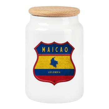 Maicao Kolumbien Wappen Design - Keksdose mit Holzdeckel - Weiß - Vorne