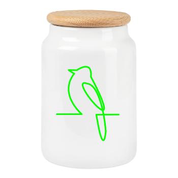 Leuchtender Vogel Linienkunst - Keksdose mit Holzdeckel - Weiß - Vorne