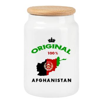Afghanistan original 100% flag design - Cookie Jar with Wooden Lid - white - Front