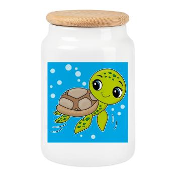 Tortue, animal mignon, océan - Boîte à biscuits avec couvercle en bois - blanc - Devant