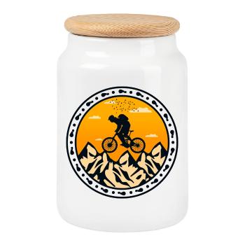 Aventure Montagnarde Vélo - Boîte à biscuits avec couvercle en bois - blanc - Devant