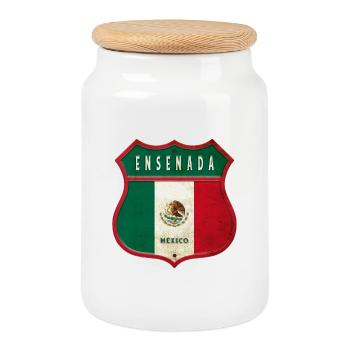 Motif écusson Ensenada Mexico - Boîte à biscuits avec couvercle en bois - blanc - Devant