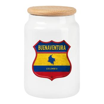 Buenaventura Kolumbien Wappen Design - Keksdose mit Holzdeckel - Weiß - Vorne