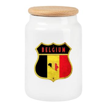 Belgique Armoiries Drapeaux Design - Boîte à biscuits avec couvercle en bois - blanc - Devant