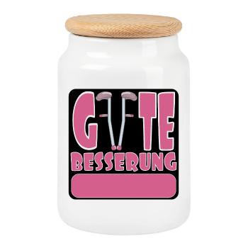 Gute Besserung wünschen - SELBST GESTALTEN NAME - Keksdose mit Holzdeckel - Weiß - Vorne