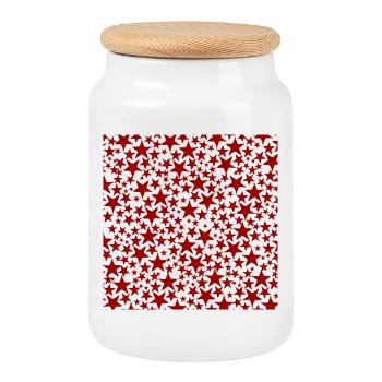 Motif d’étoile rouge sur fond noir - Boîte à biscuits avec couvercle en bois - blanc - Devant