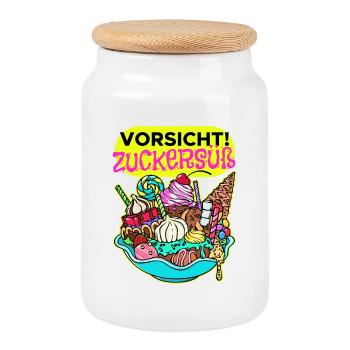Süßigkeiten Schokolade Statement Nachspeise Bonbon - Keksdose mit Holzdeckel - Weiß - Vorne