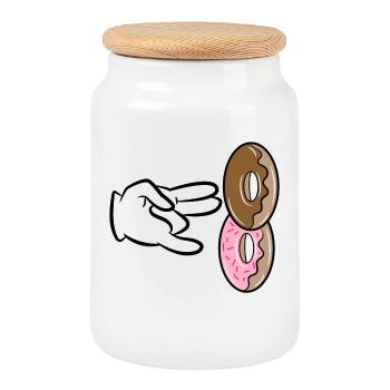 Nachspeise Süßigkeiten Naschen Donut Naschen - Keksdose mit Holzdeckel - Weiß - Vorne