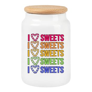 Heart Statement I love sweets With a sweet tooth - Cookie Jar with Wooden Lid - white - Front