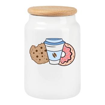 Donut Kekse Lecker Nachspeise Kalorien Süßigkeiten - Keksdose mit Holzdeckel - Weiß - Vorne