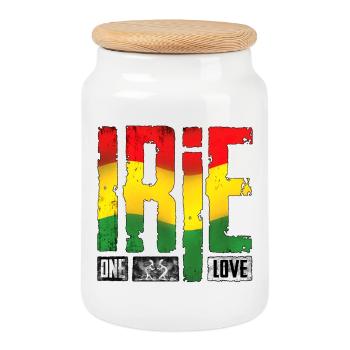Design reggae vibrant aux couleurs de l’arc-en-ciel - Boîte à biscuits avec couvercle en bois - blanc - Devant