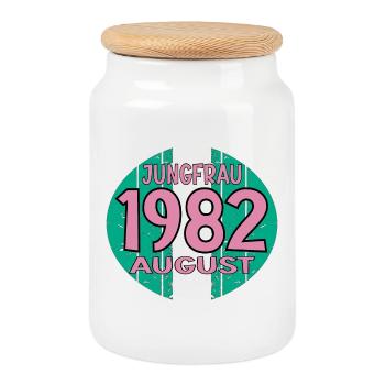 Tierkreiszeichen Jungfrau - Geburtstag August 1982 - Keksdose mit Holzdeckel - Weiß - Vorne