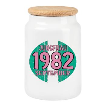 Sternzeichen Jungfrau - September 1982 - Keksdose mit Holzdeckel - Weiß - Vorne