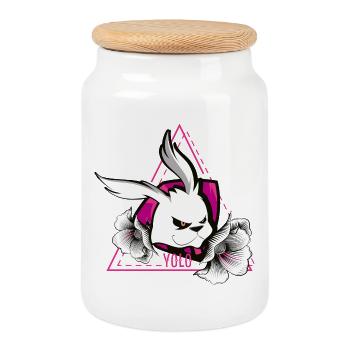 yolo hase tattoo cool pink LOL blume krass skater - Keksdose mit Holzdeckel - Weiß - Vorne