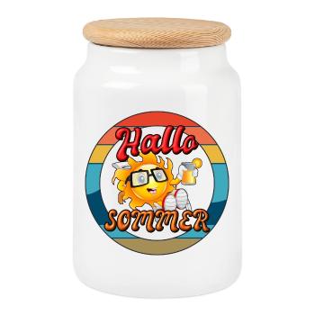 Hallo Sommer lustiges fun T-Shirt - Keksdose mit Holzdeckel - Weiß - Vorne