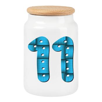 Number 11 - NUMBER ELEVEN - 11th birthday - Cookie Jar with Wooden Lid - white - Front