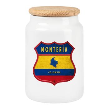 Montería Kolumbien Wappen Design - Keksdose mit Holzdeckel - Weiß - Vorne