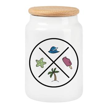 Fun design for summer - Cookie Jar with Wooden Lid - white - Front