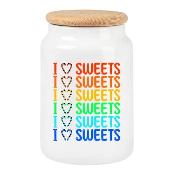 Sweet tooth I love sweets Statement Delicious - Cookie Jar with Wooden Lid - white - Front
