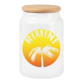 Autocollant RIMINI avec paume - Boîte à biscuits avec couvercle en bois - blanc - Devant