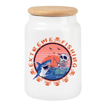 Pêche au requin extrême - Boîte à biscuits avec couvercle en bois - blanc - Devant