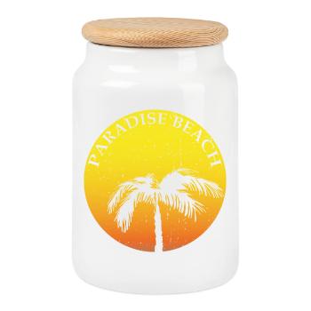 Paradise Beach CLAIM round with palm tree - Cookie Jar with Wooden Lid - white - Front