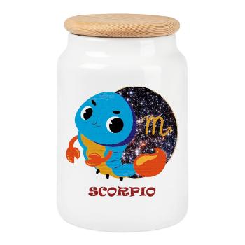 Zodiac sign Scorpion - Cookie Jar with Wooden Lid - white - Front