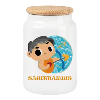 Signe du zodiaque Sagittaire - Boîte à biscuits avec couvercle en bois - blanc - Devant