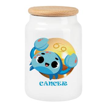 Cancer des signes du zodiaque - Boîte à biscuits avec couvercle en bois - blanc - Devant