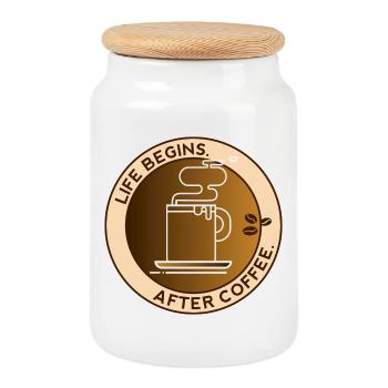 coffee morning saying office cup colleague funny lol - Cookie Jar with Wooden Lid - white - Front