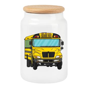 School bus - Cookie Jar with Wooden Lid - white - Front