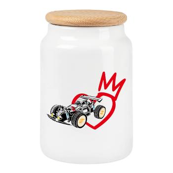 RC Dynamic and Powerful Car Race - Cookie Jar with Wooden Lid - white - Front