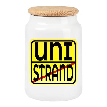 Zurück in die Universität - UNI FERIEN ENDE STRAND - Keksdose mit Holzdeckel - Weiß - Vorne