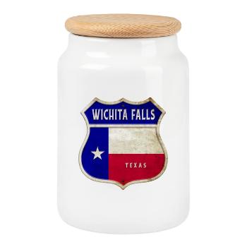 Wichita Falls Texas Drapeaux à armoiries - Boîte à biscuits avec couvercle en bois - blanc - Devant