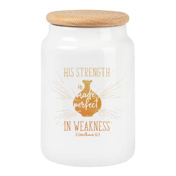 His Strength is made perfect in weakness - Keksdose mit Holzdeckel - Weiß - Vorne