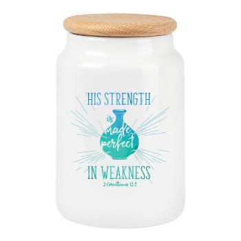 His Strength is made perfect in weakness - Keksdose mit Holzdeckel - Weiß - Vorne