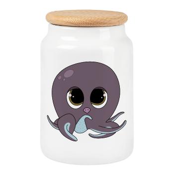 Cute Octopus - Keksdose mit Holzdeckel - Weiß - Vorne