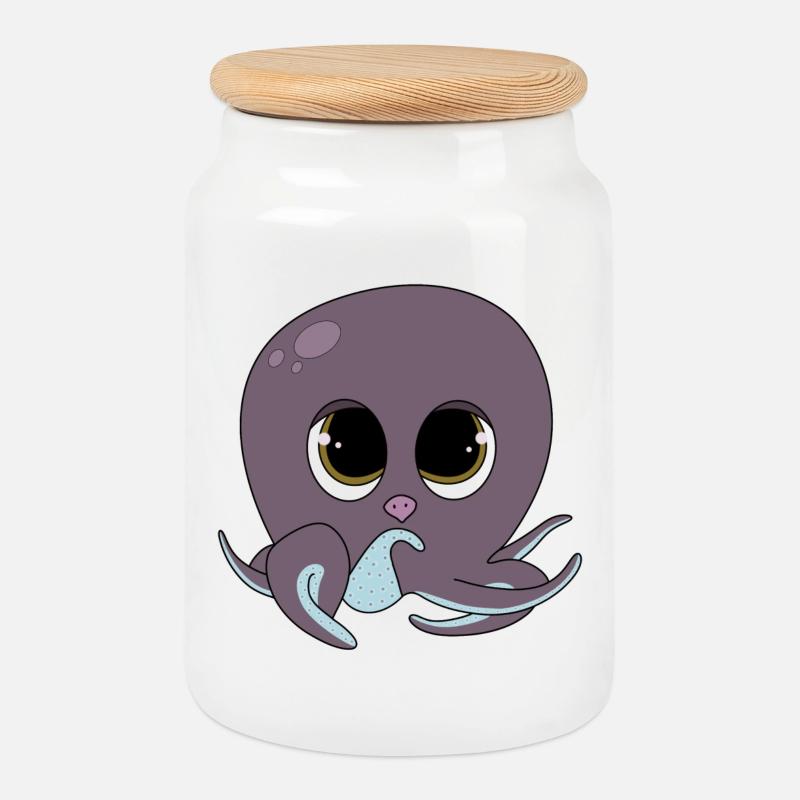 Cute Octopus - Keksdose mit Holzdeckel - Weiß