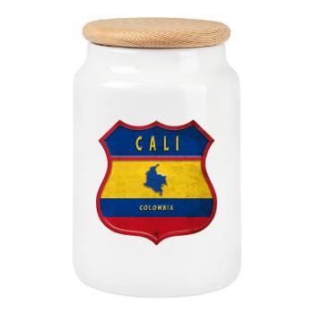 Cali Kolumbien Wappen Design - Keksdose mit Holzdeckel - Weiß - Vorne