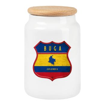 Buga Kolumbien Wappen Design - Keksdose mit Holzdeckel - Weiß - Vorne
