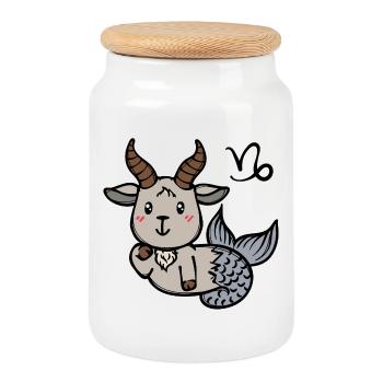 Astronomy Constellation Horoscope Capricorn Zodiac - Cookie Jar with Wooden Lid - white - Front
