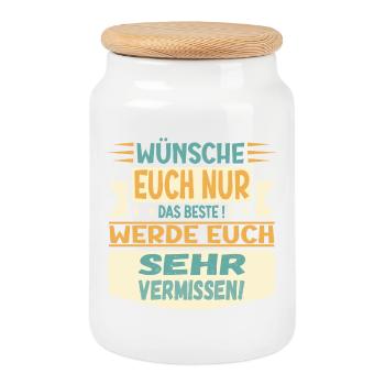 Abschiedsgeschenke TEAM FAMILIE - EUCH VERMISSEN - Keksdose mit Holzdeckel - Weiß - Vorne