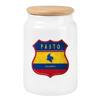 Pasto Kolumbien Wappen Design - Keksdose mit Holzdeckel - Weiß - Vorne