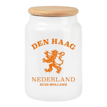 DEN HAAG Nederland Niederlande Netherlands - Cookie Jar with Wooden Lid - white - Front