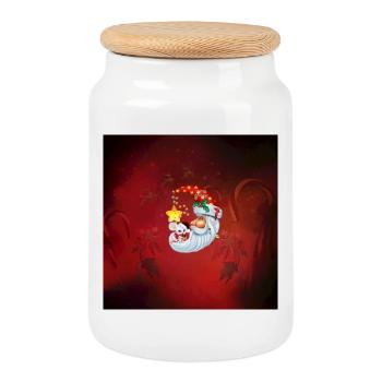 Christmas mouse on the moon - Cookie Jar with Wooden Lid - white - Front