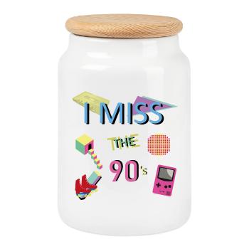 Thème nostalgique des années 90 - Boîte à biscuits avec couvercle en bois - blanc - Devant