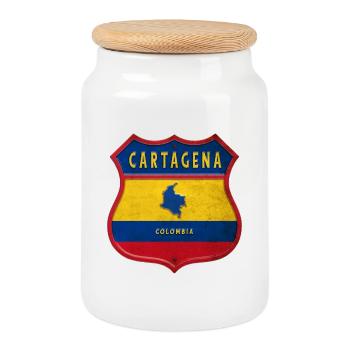 Cartagena Kolumbien Wappen Design - Keksdose mit Holzdeckel - Weiß - Vorne
